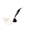 Pluma y tintero escribiendo